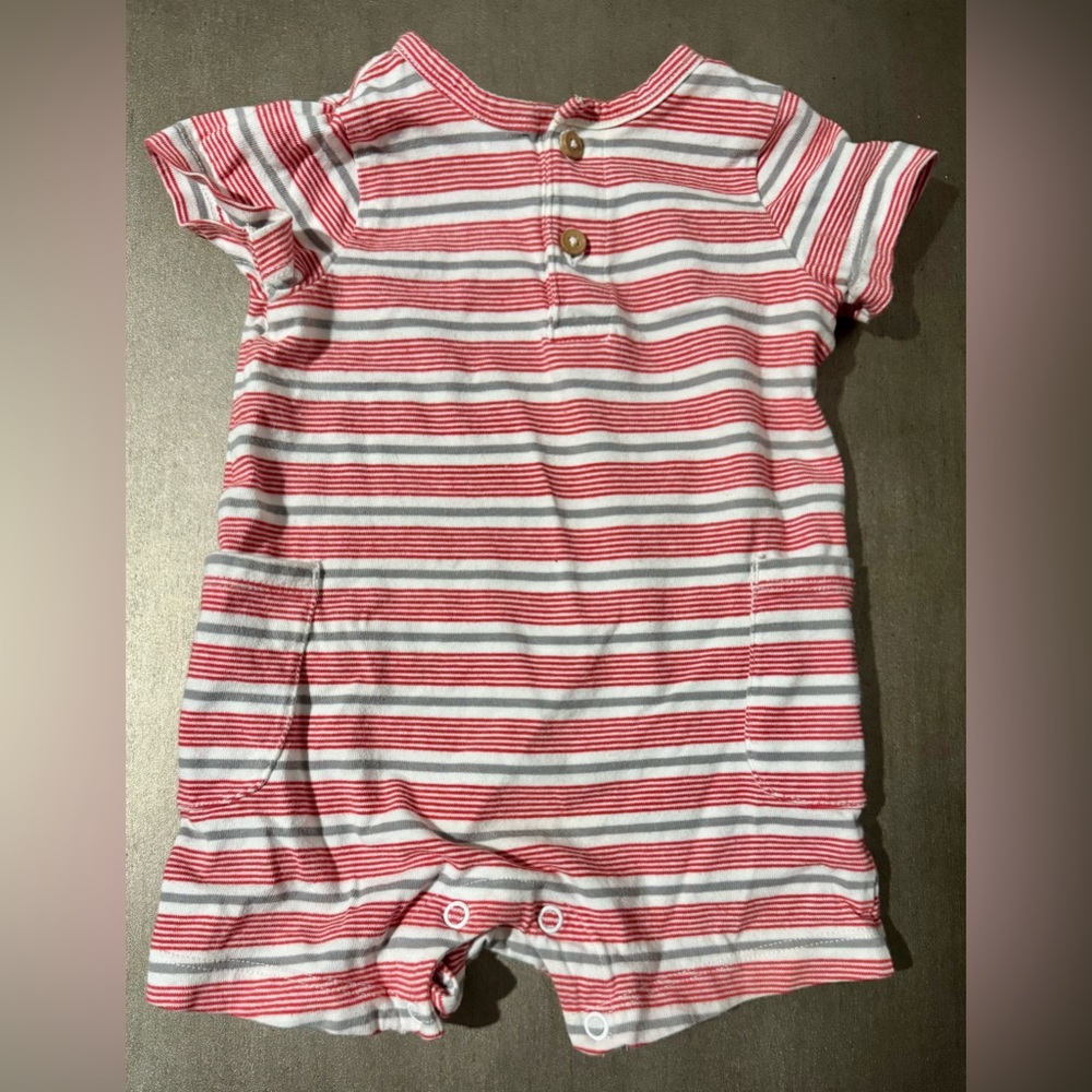 Red, Gray & White Striped Summer Romper